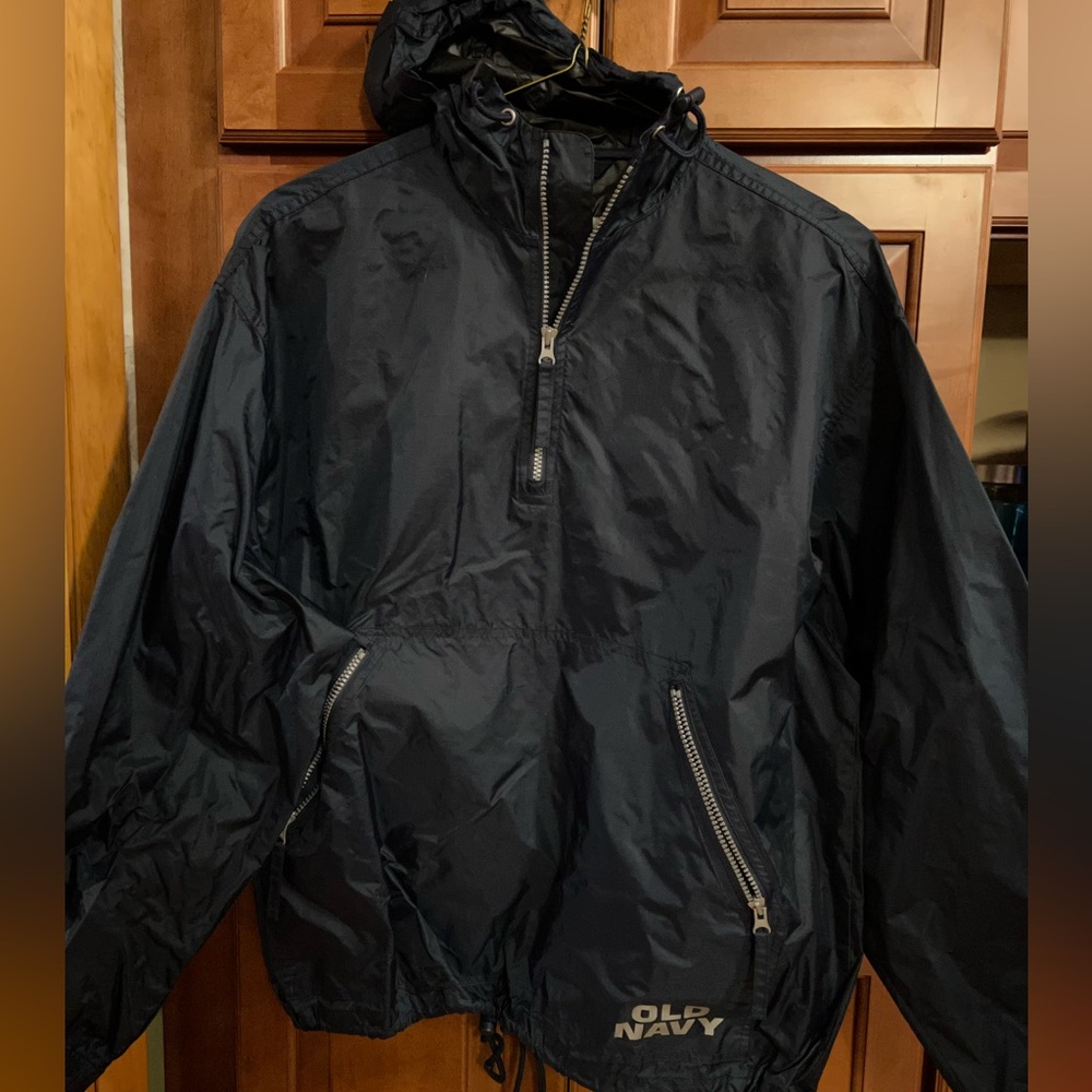 Old Navy Navy Blue Popover Windbreaker with hood Lightweight Pullover - Men's S